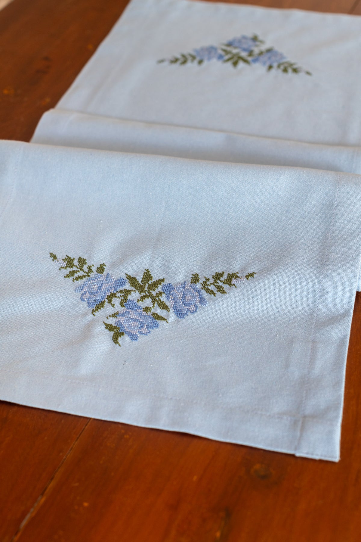 Cotton coffee table runner with embroidery - 12x44 inches