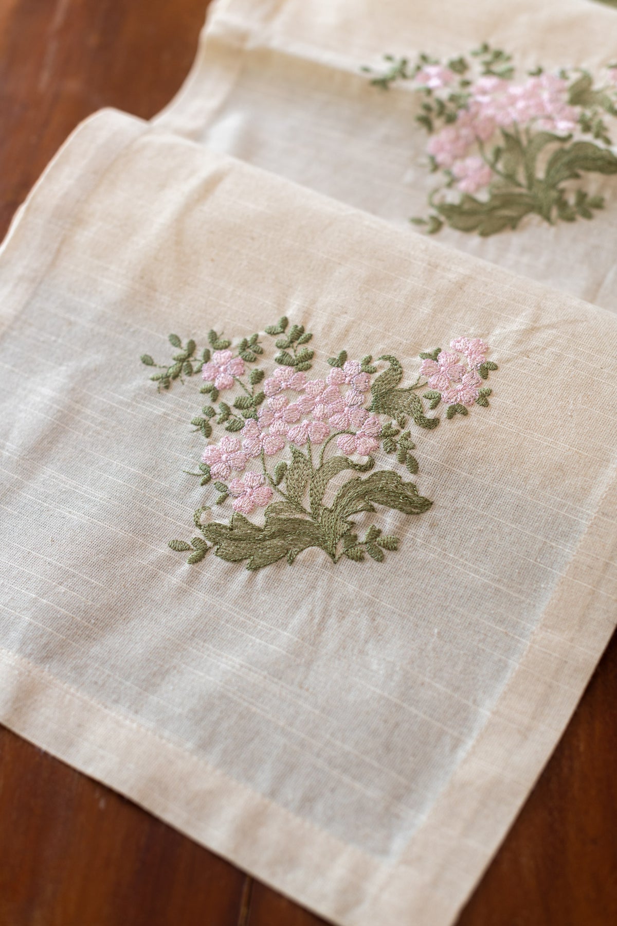 Cotton table runner with embroidery - 12x48 inches