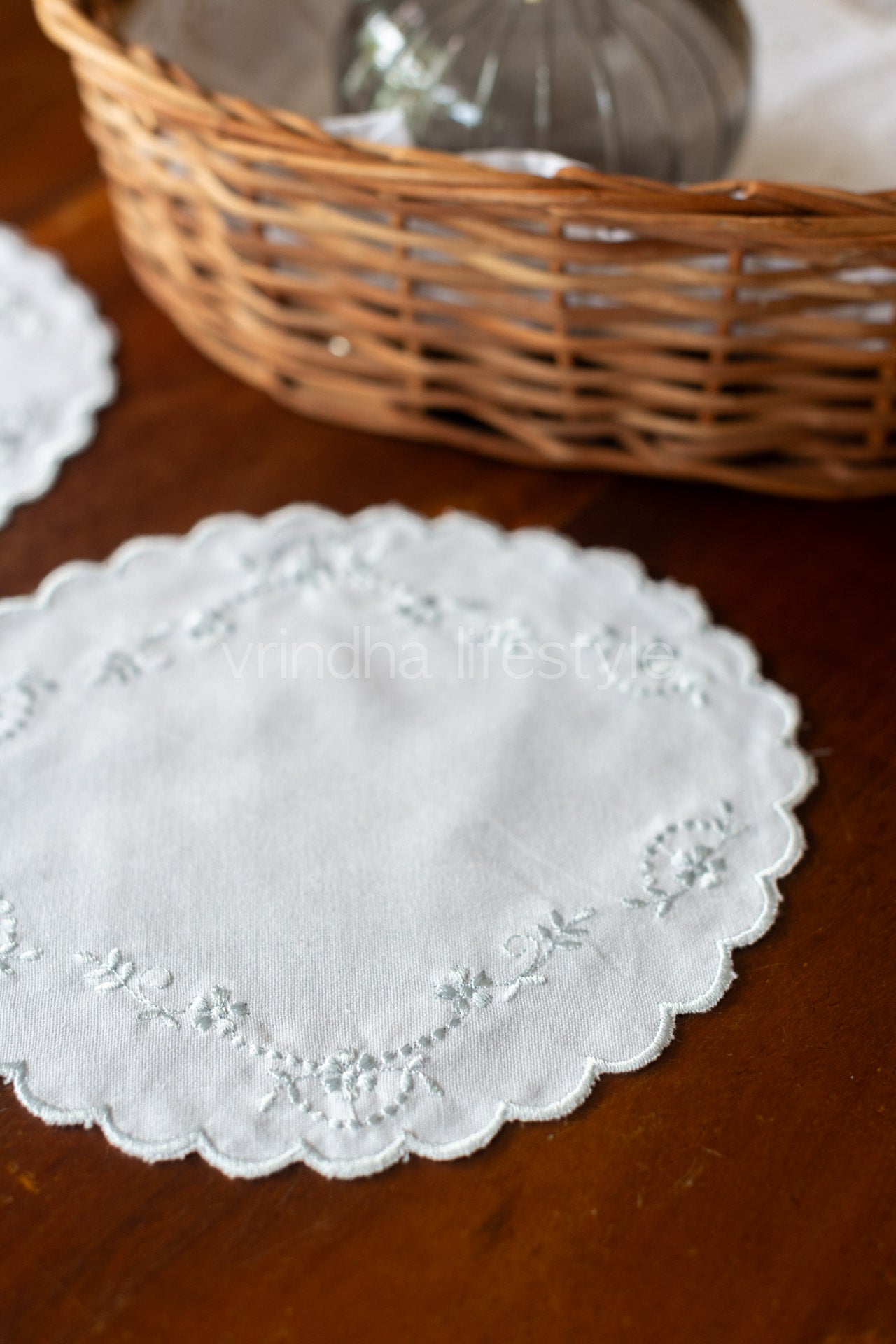 Embroidered fabric doily /coaster -set of 2-customisable