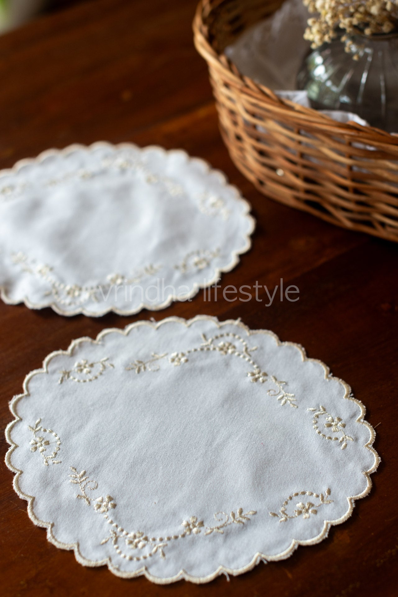 Embroidered fabric doily-set of 2-customisable