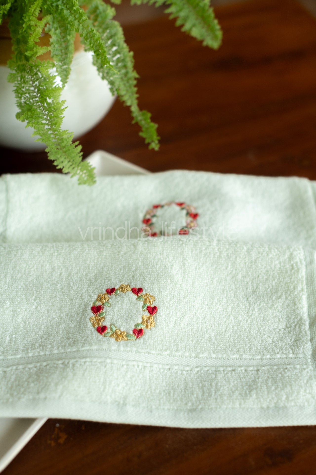 SOFT FACE TOWEL WITH EMBROIDERY, 12inch x 12 inch -set of two