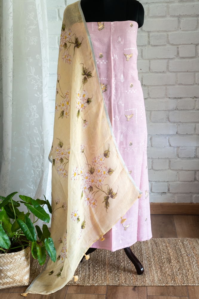 PURE LINEN SALWAR MATERIAL-3 pcs set