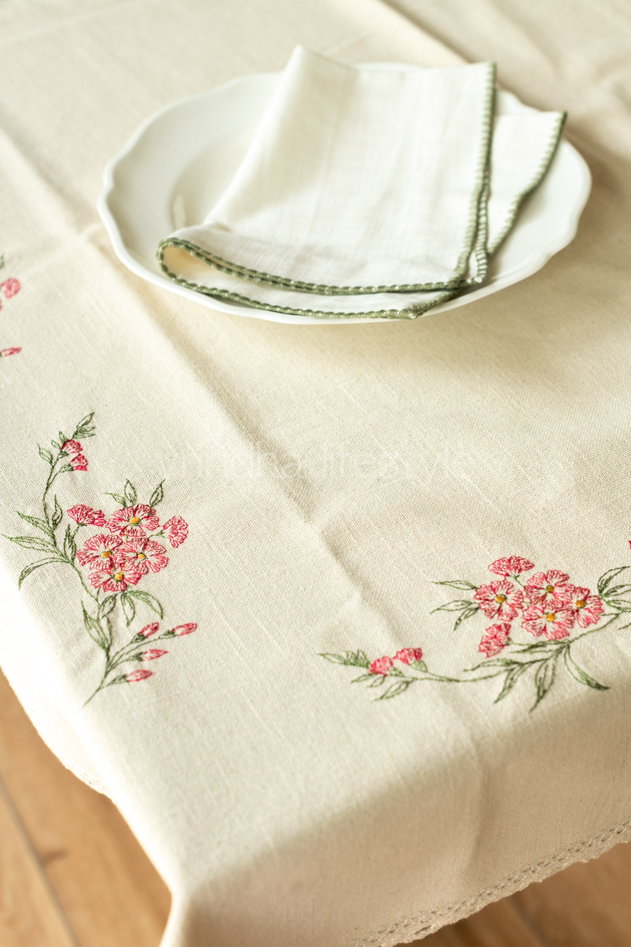 COTTON TABLE CLOTH with embroidery -Square -coffee table cover-customisable