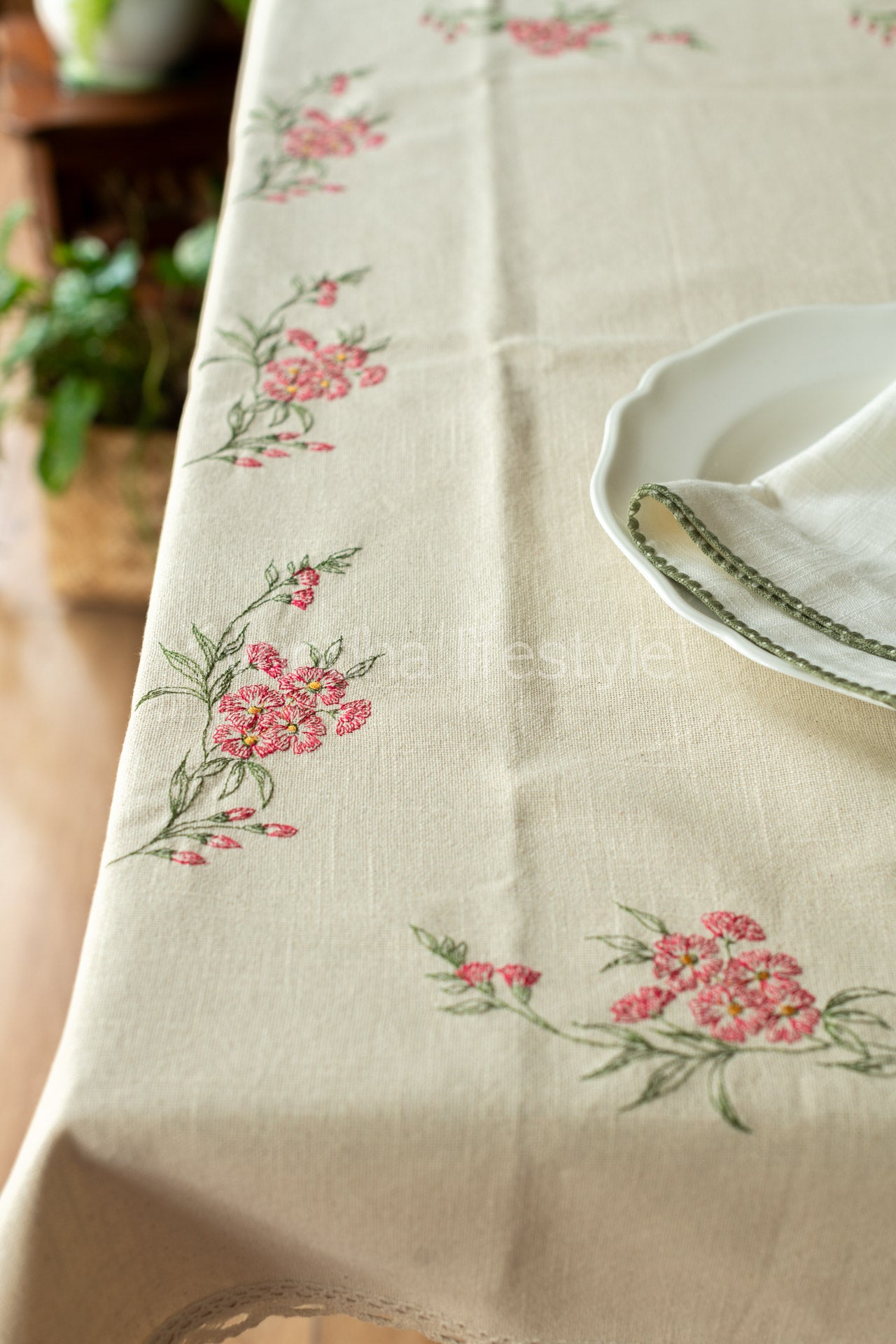 COTTON TABLE CLOTH with embroidery -Square -coffee table cover-customisable