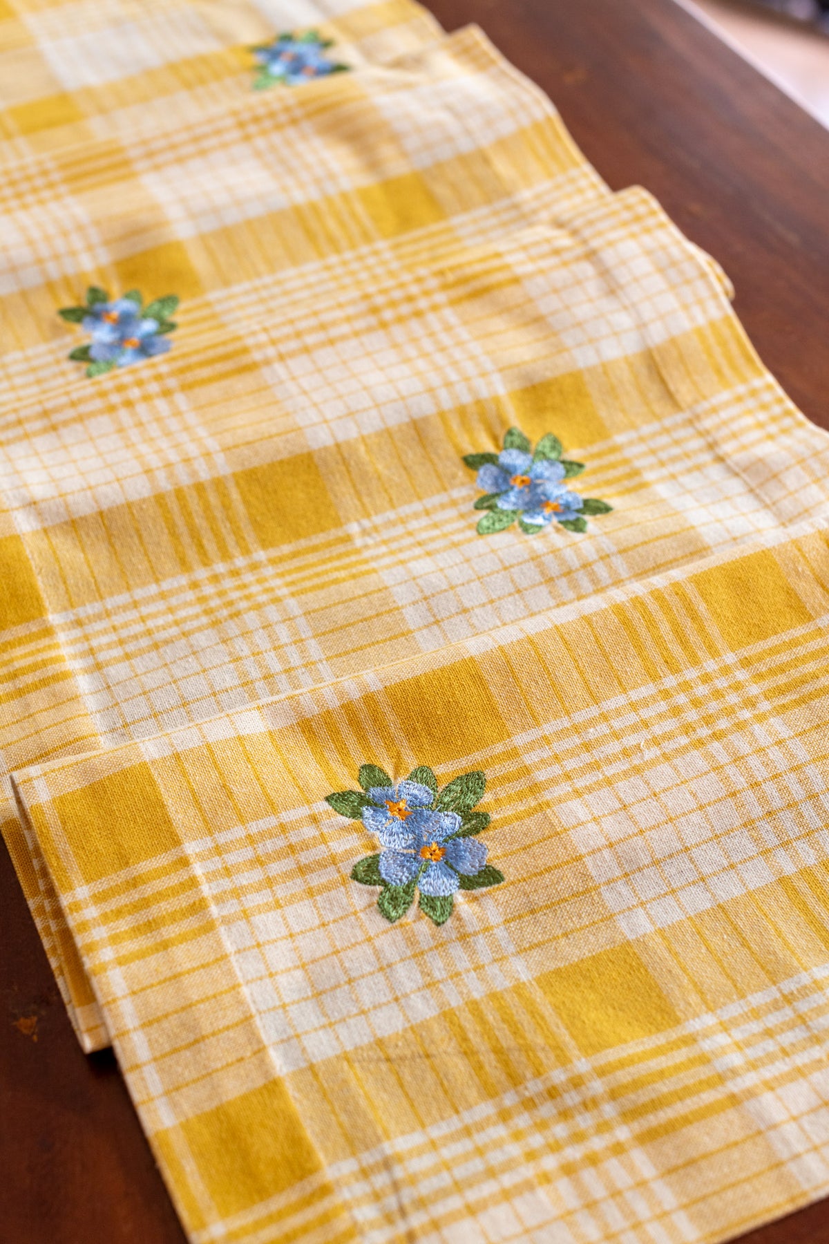 Cotton coffee table runner with embroidery 13x54 inches