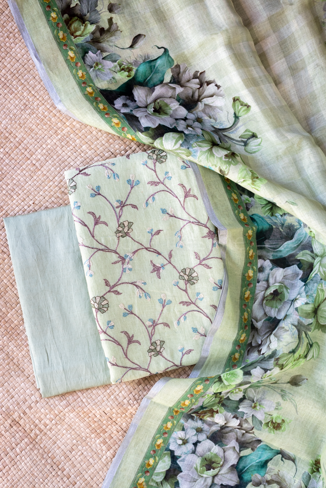 PURE LINEN SALWAR MATERIAL-3 pcs set