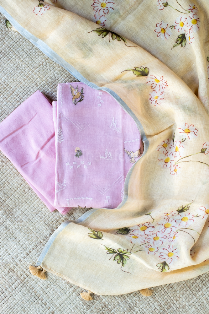 PURE LINEN SALWAR MATERIAL-3 pcs set