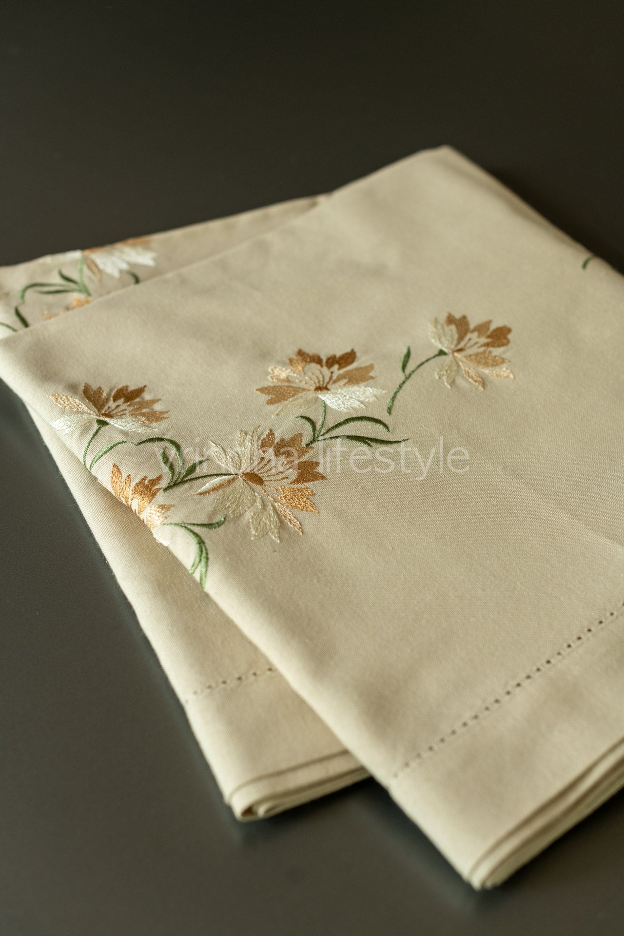 COTTON TABLE CLOTH with embroidery and hem stitch-6 seater -customisable