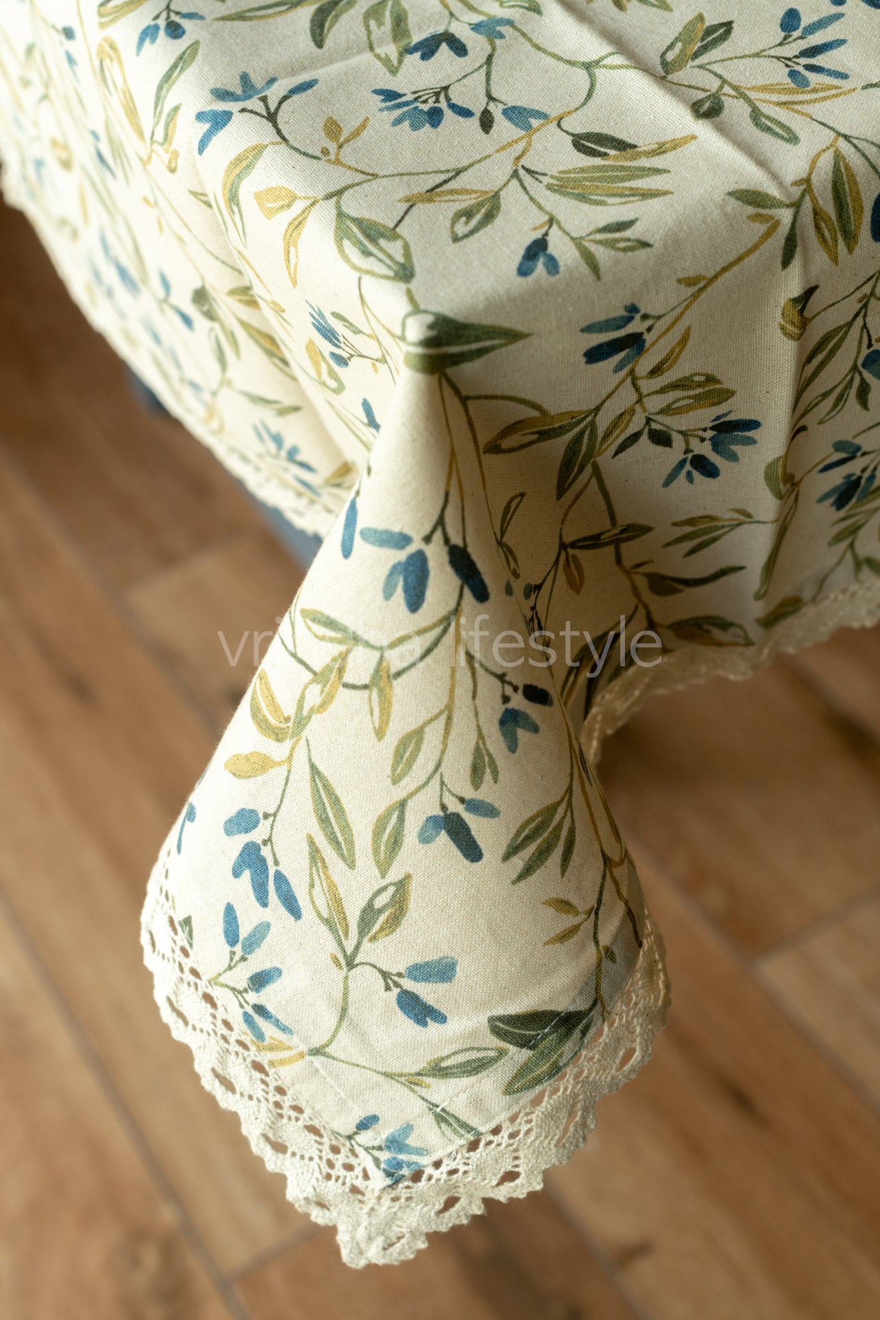 Cotton printed table cover with lace detailing-coffee table
