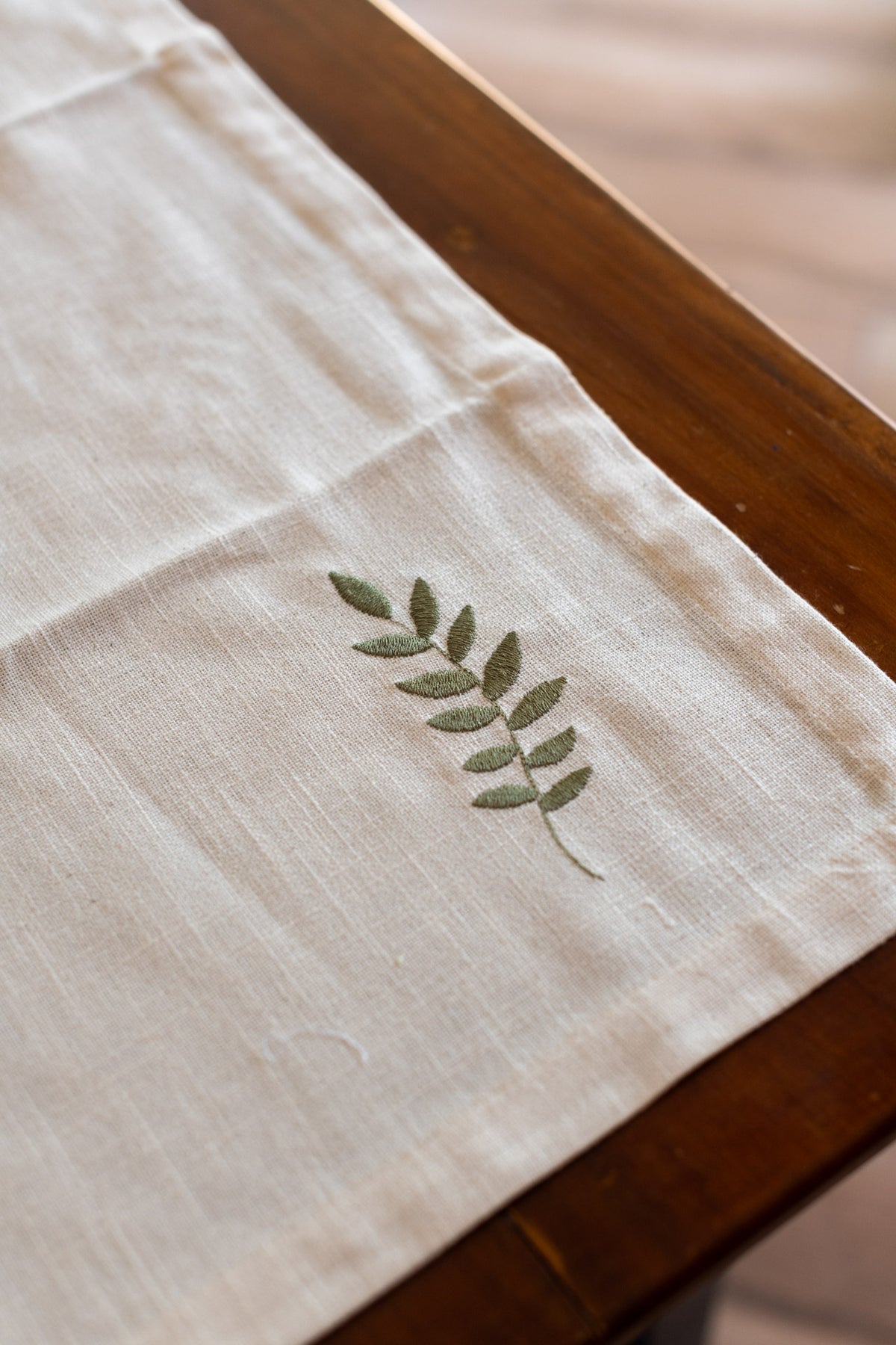 Cotton coffee table runner with embroidery 13x34 inches