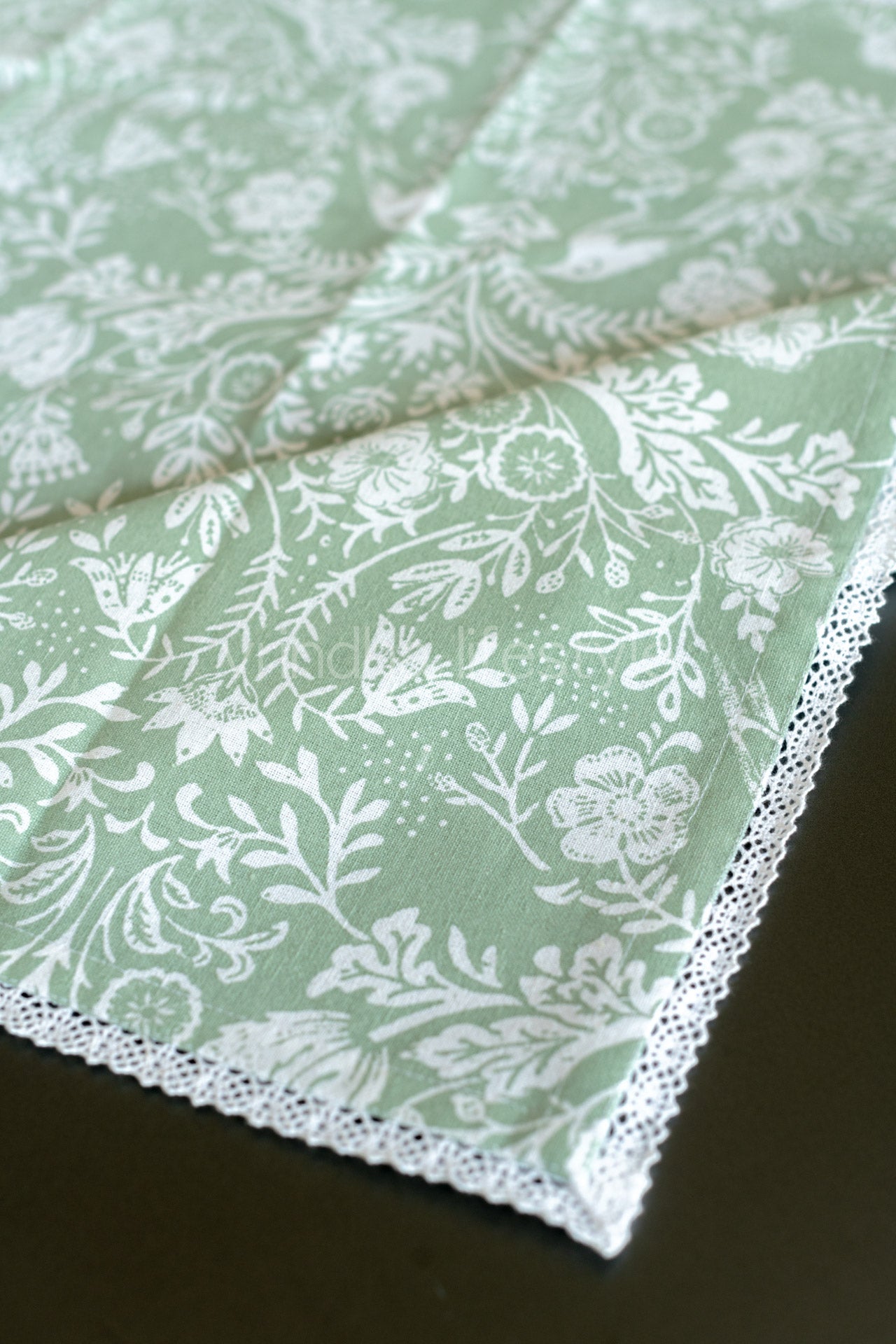 Cotton printed table cover with lace detailing-coffee table