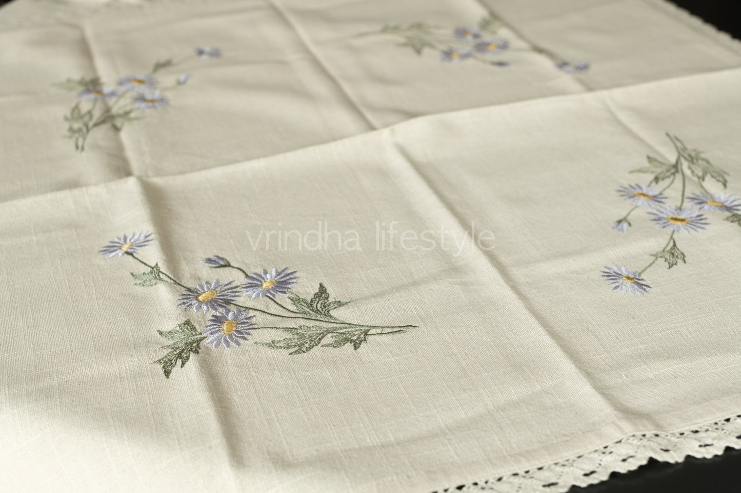 COTTON TABLE CLOTH with embroidery -Square -coffee table cover-customisable