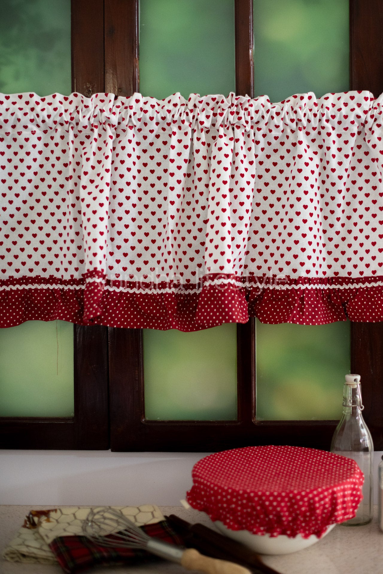 KITCHEN VALANCE-Printed ,with ruffles and ric rac lace(customisable)