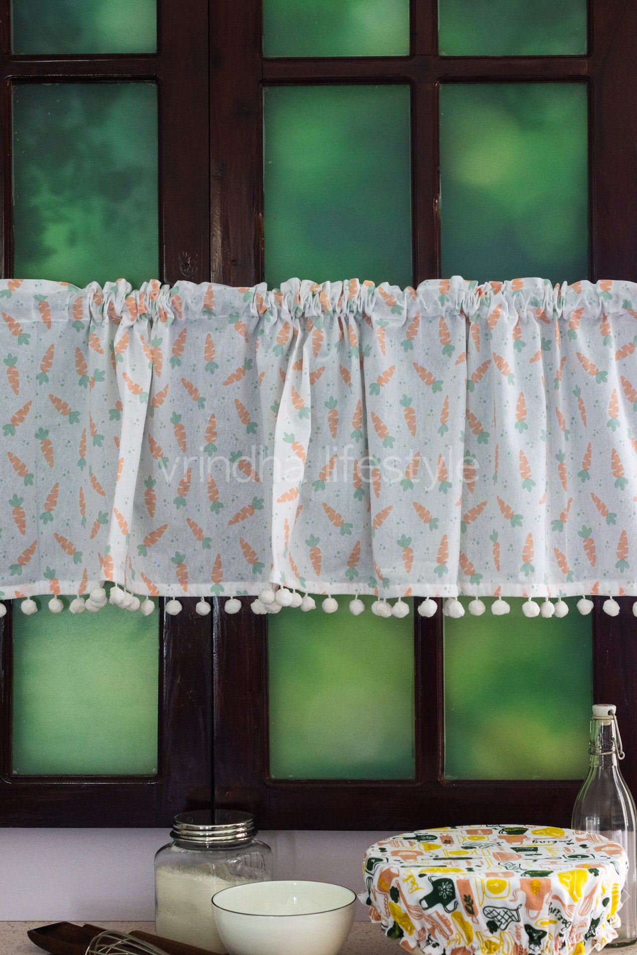 KITCHEN VALANCE-Cotton printed with pompom ( customisable )
