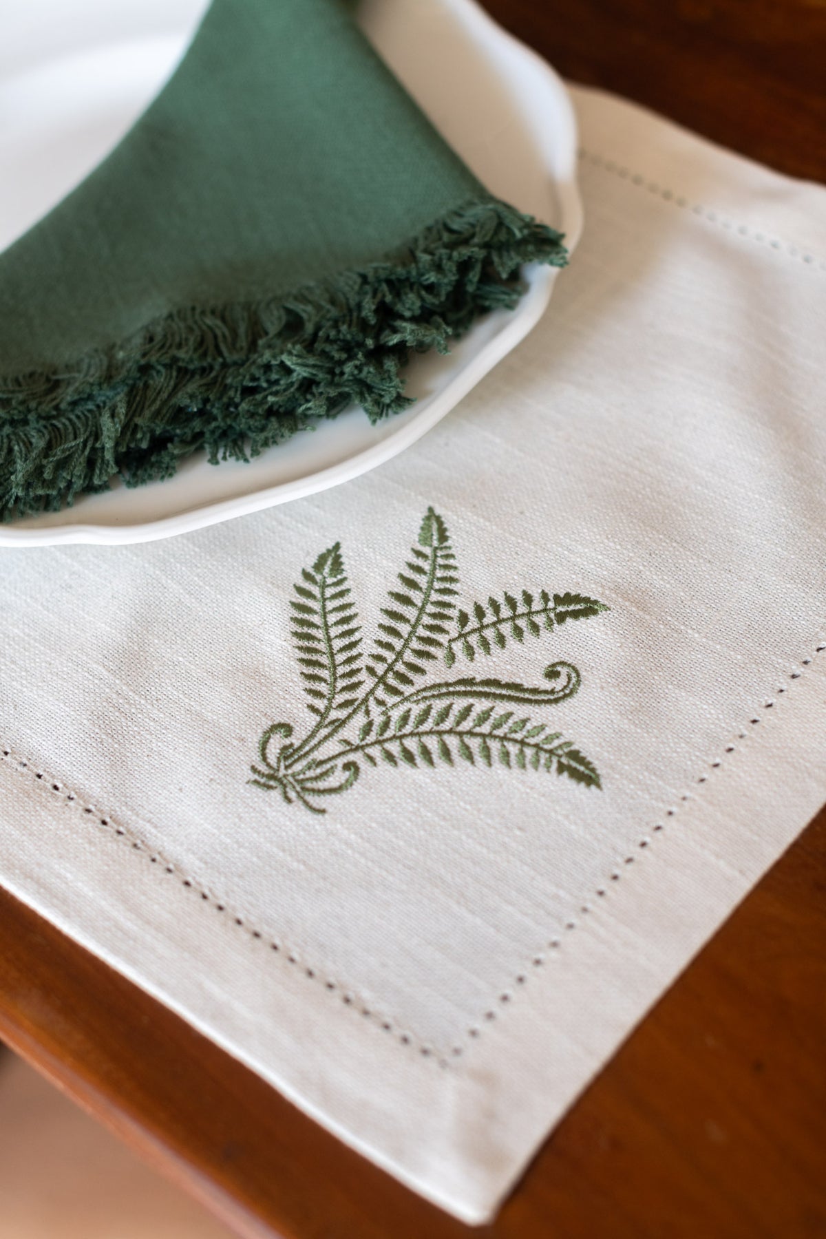 Embroidered place mat with hem stitch detailing-Set of 2