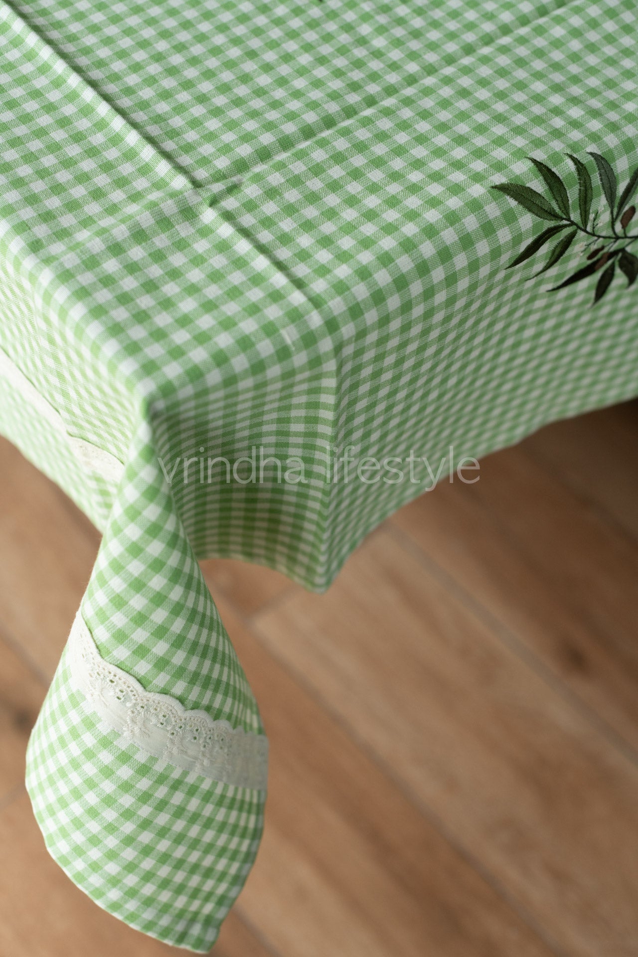 Cotton table clothwith embroidery and lace detailing -2/ 4 seater-customisable