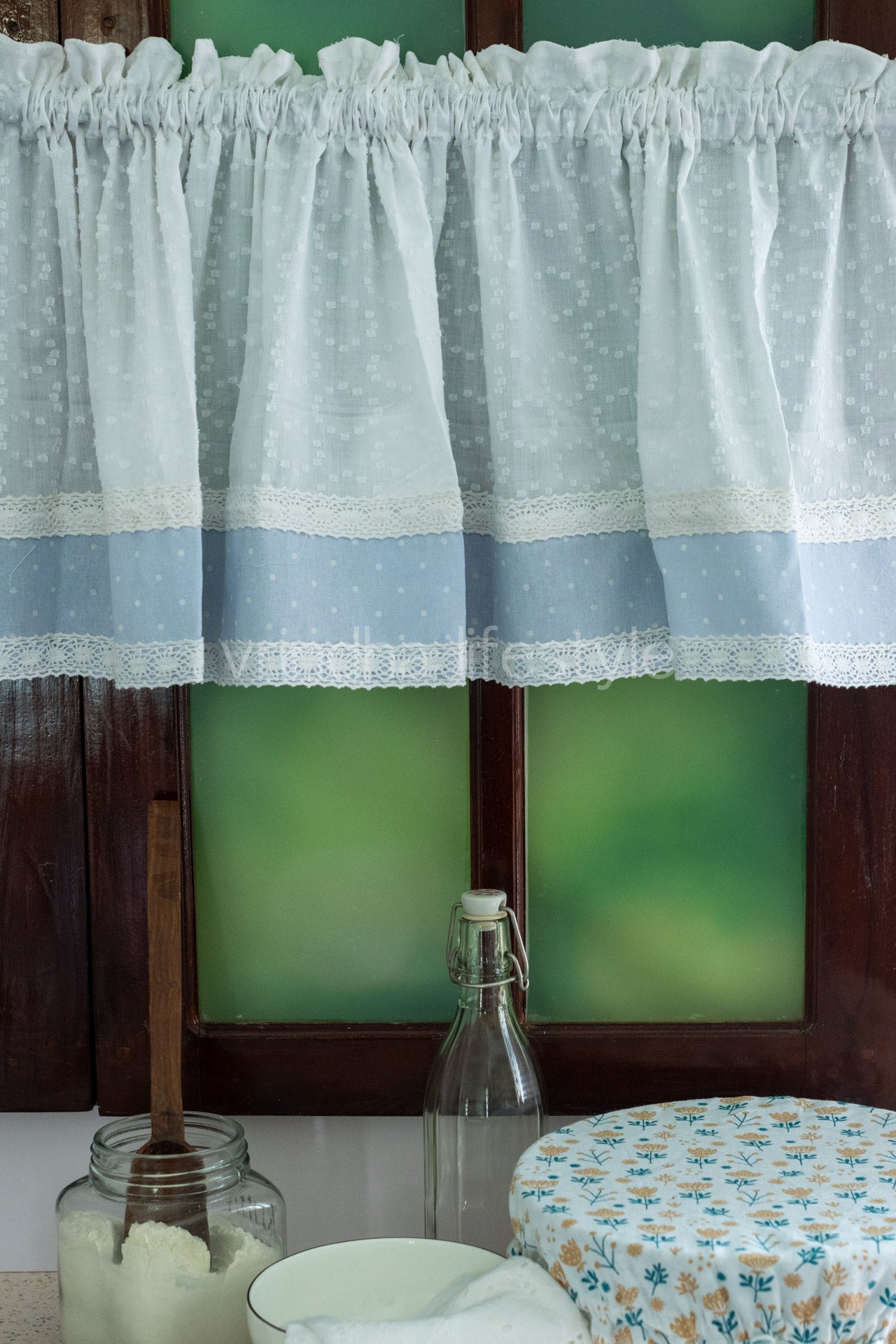 KITCHEN VALANCE-Sheer curtain with lace detailing (customisable )