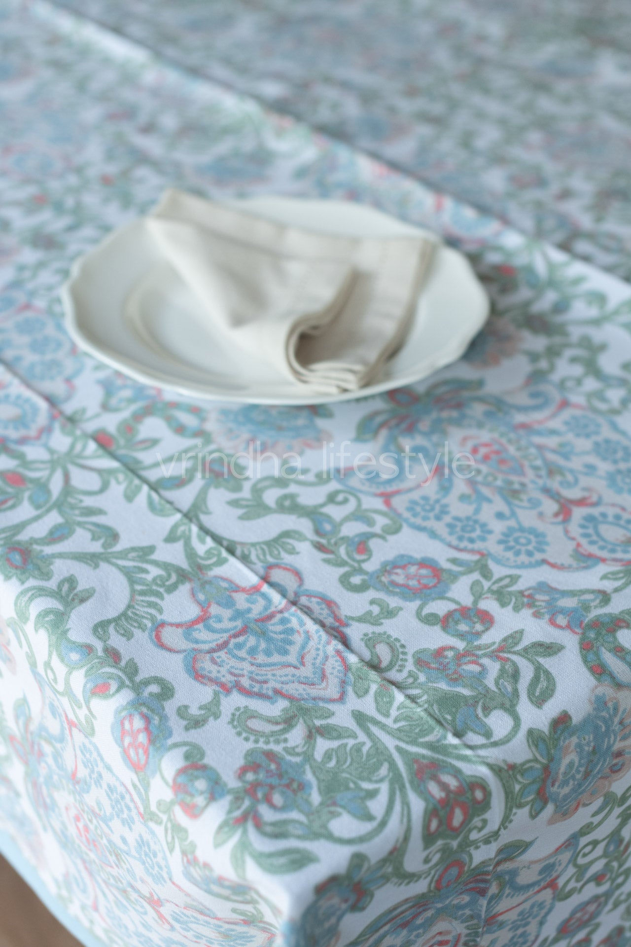 Handloom Cotton printed table cover-6/8 seater