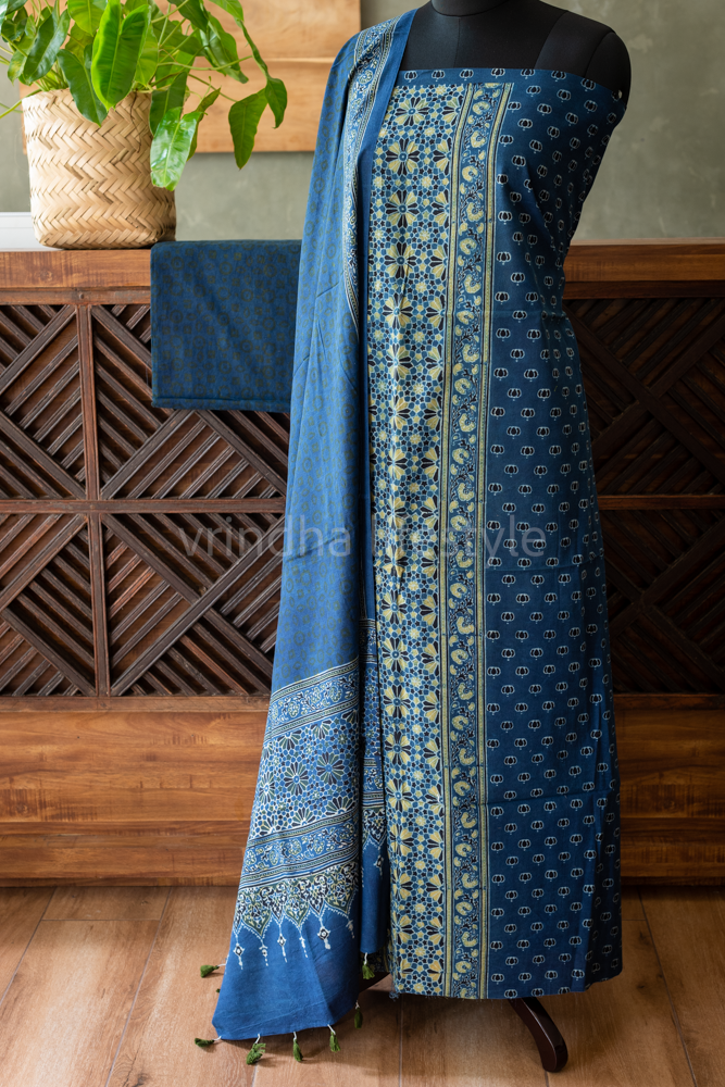 NATURAL AJRAK PRINT COTTON SALWAR MATERIAL