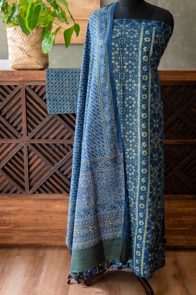 NATURAL AJRAK PRINT COTTON SALWAR MATERIAL