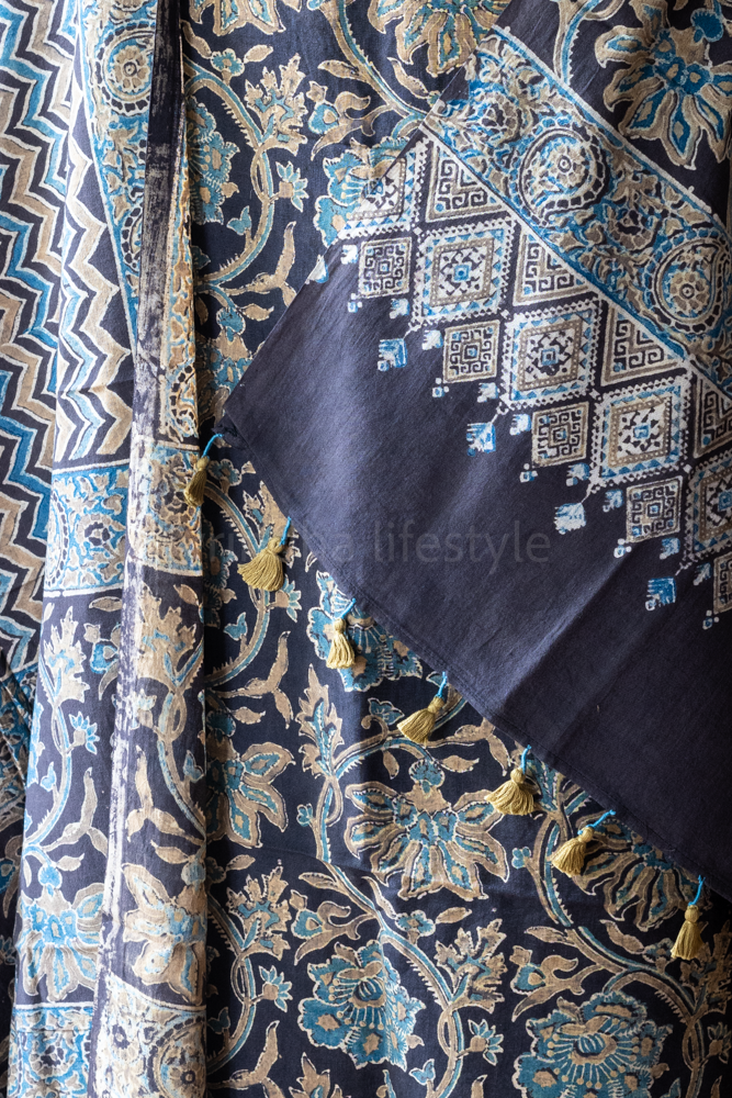 PURE LINEN ,NATURAL AJRAK PRINT TOP WITH COTTON DUPATTA(2 pcs set)
