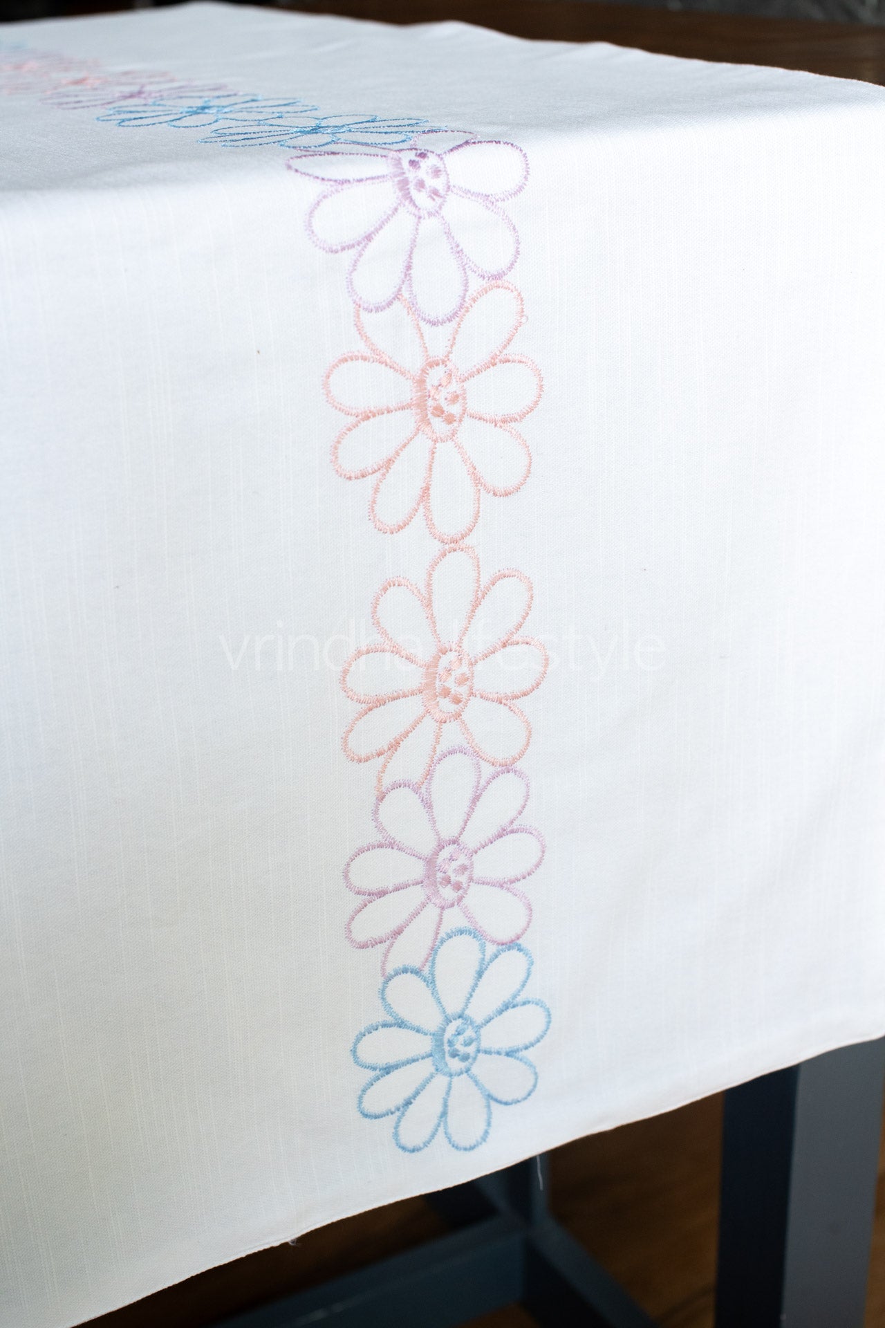 Cotton slub table runner with embroidery - 15x55 inches-customisable