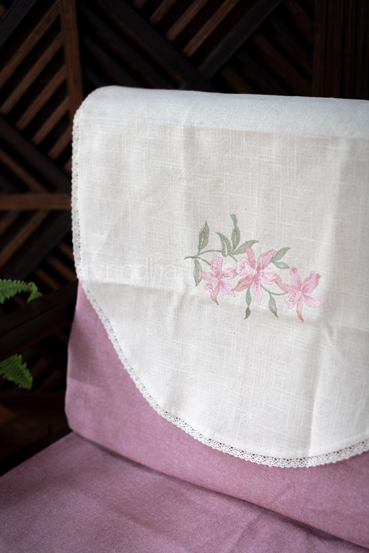 SOFA BACK COVER-with embroidery and lace detailing -Set of 5