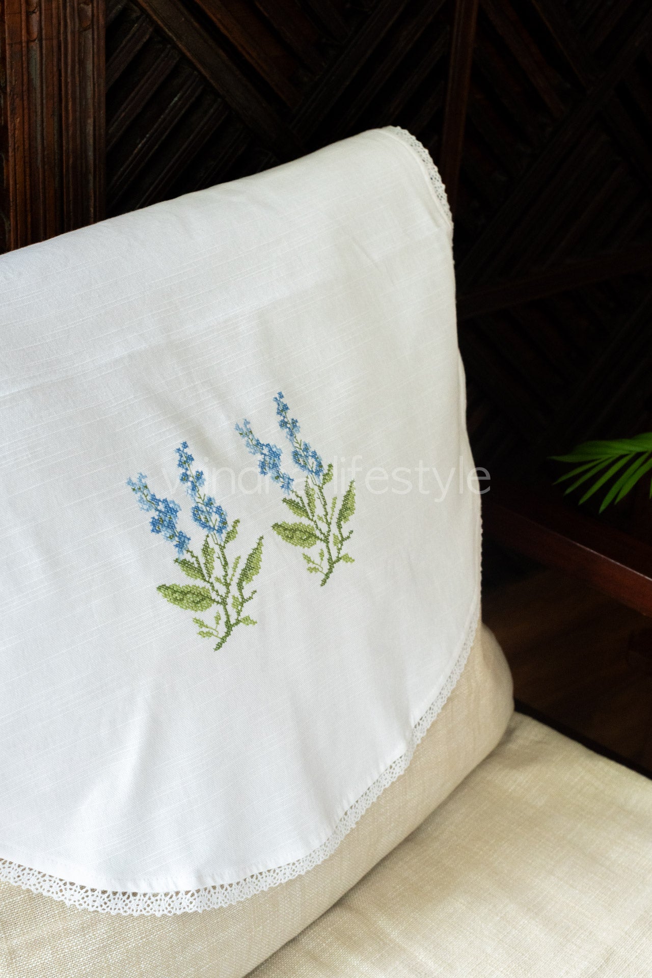 SOFA BACK COVER-with embroidery and lace detailing -Set of 5
