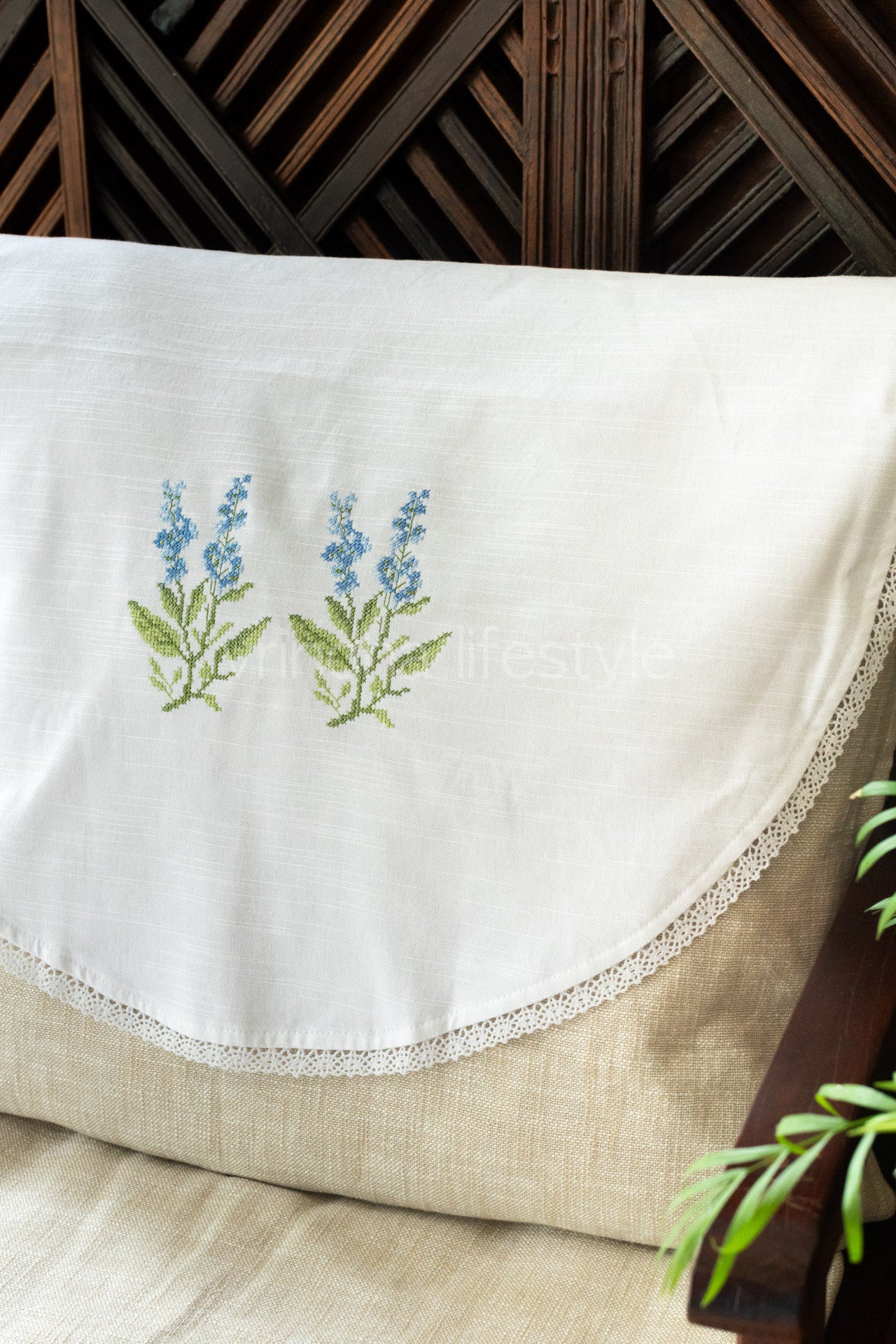 SOFA BACK COVER-with embroidery and lace detailing -Set of 5