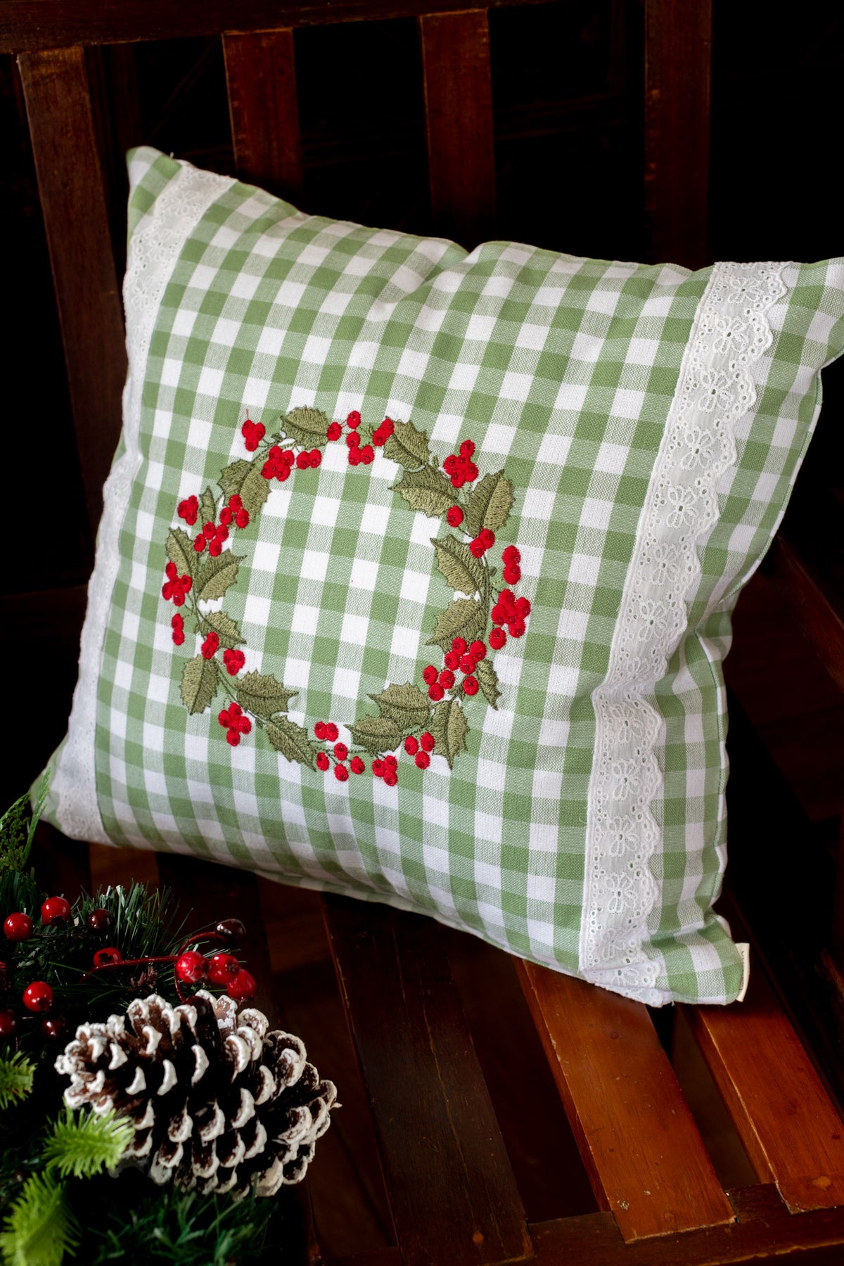 Cotton cushion cover with embroidery and lace detailing -Single unit- 16x16 inches-customisable
