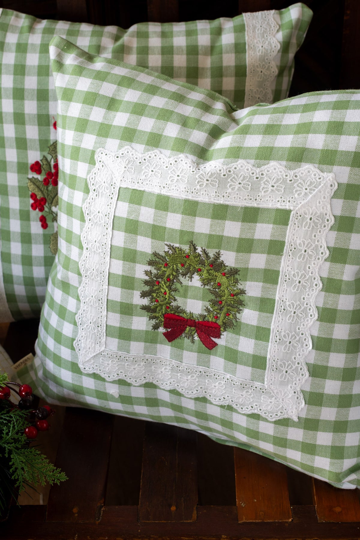 Cotton cushion cover with embroidery and lace detailing -Single unit- 16x16 inches-customisable