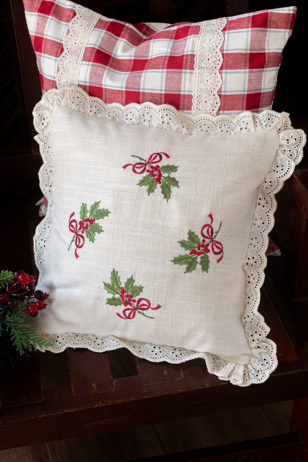 cotton cushion cover with embroidery and lace detailing -Single unit- 12x12 inches( Customisable)