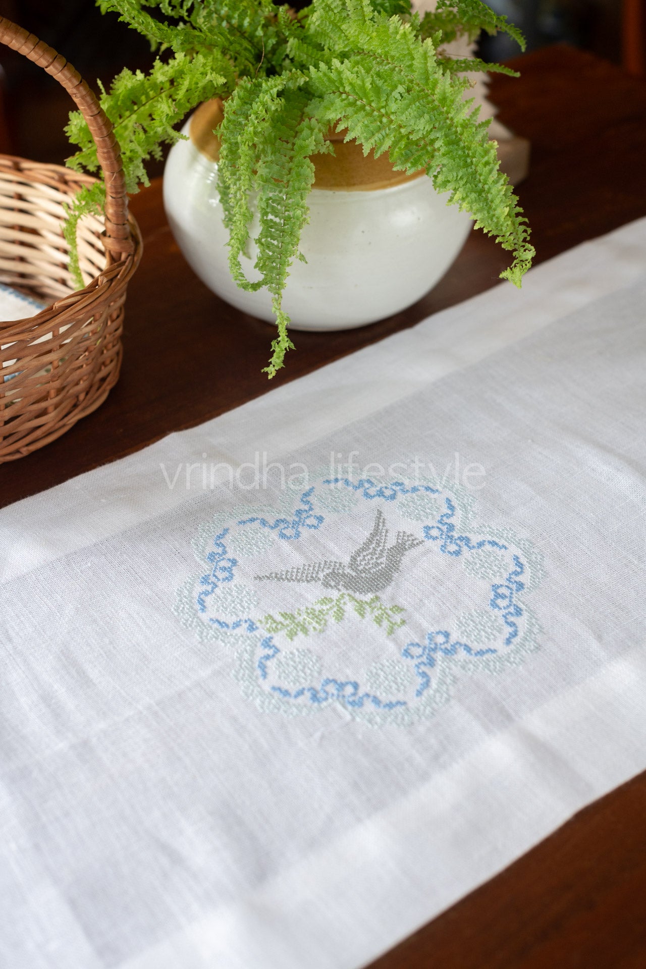 Pure Linen table runner with cross stitch embroidery 13x48 inches-customisable