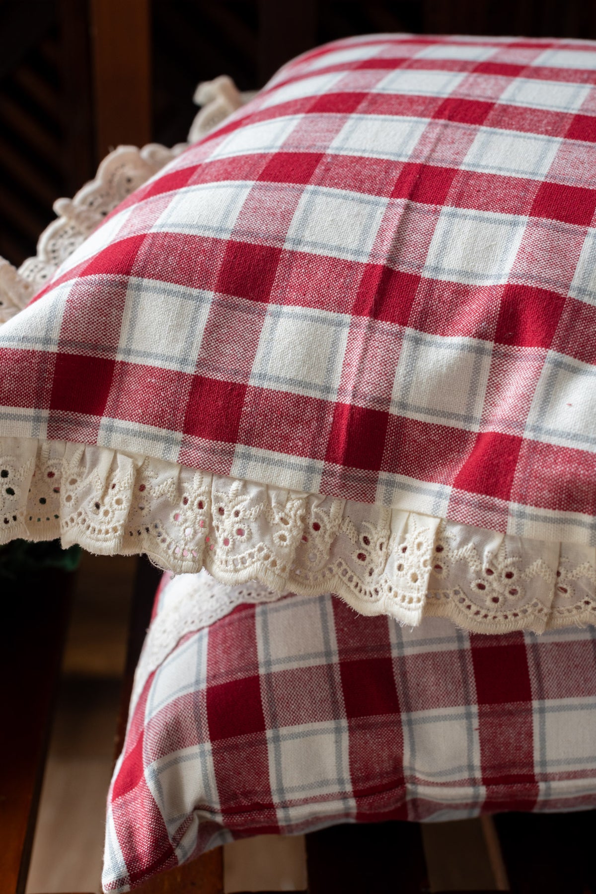 Woven cotton cushion cover with lace detailing-Single unit-customisable