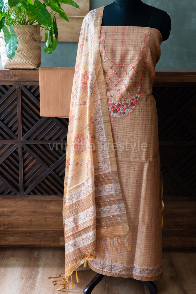 SEMI SILK SALWAR MATERIAL with hand embroidery