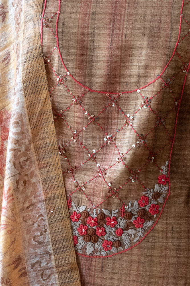 SEMI SILK SALWAR MATERIAL with hand embroidery