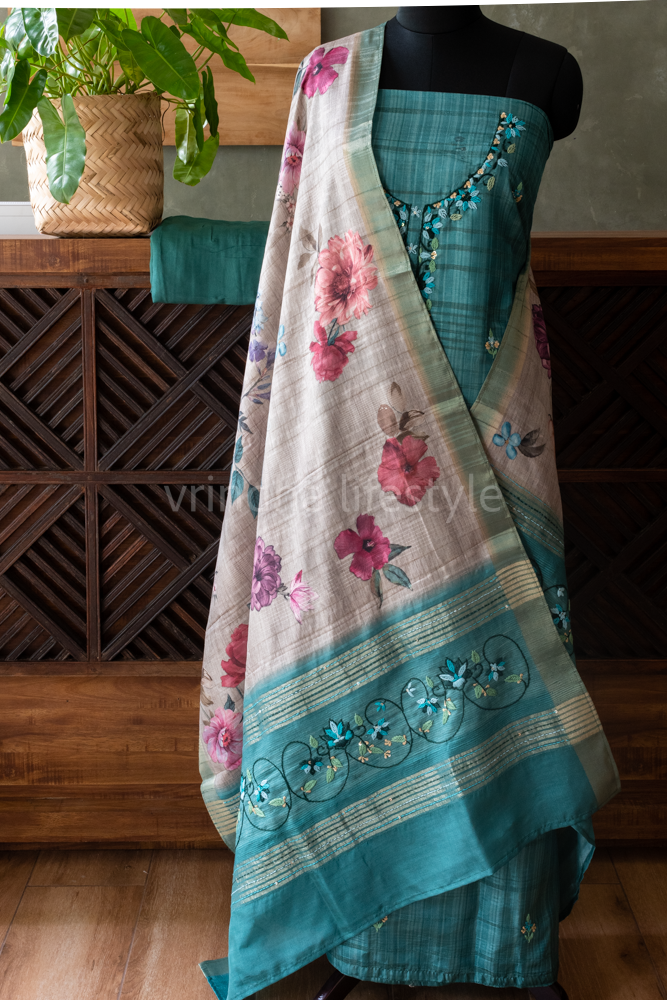 SEMI SILK SALWAR MATERIAL with hand embroidery