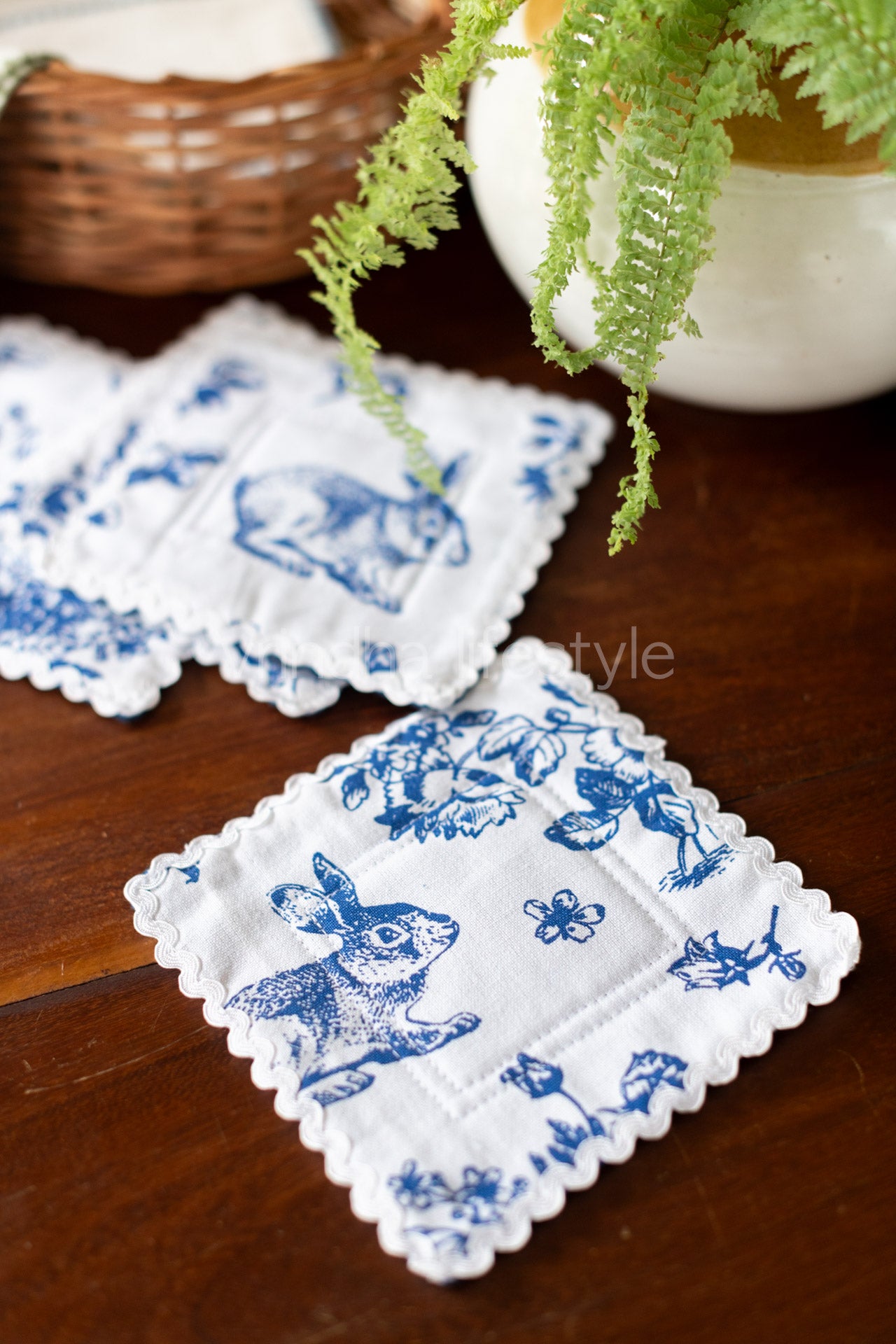 Cotton coasters with lace detailing -set of 4