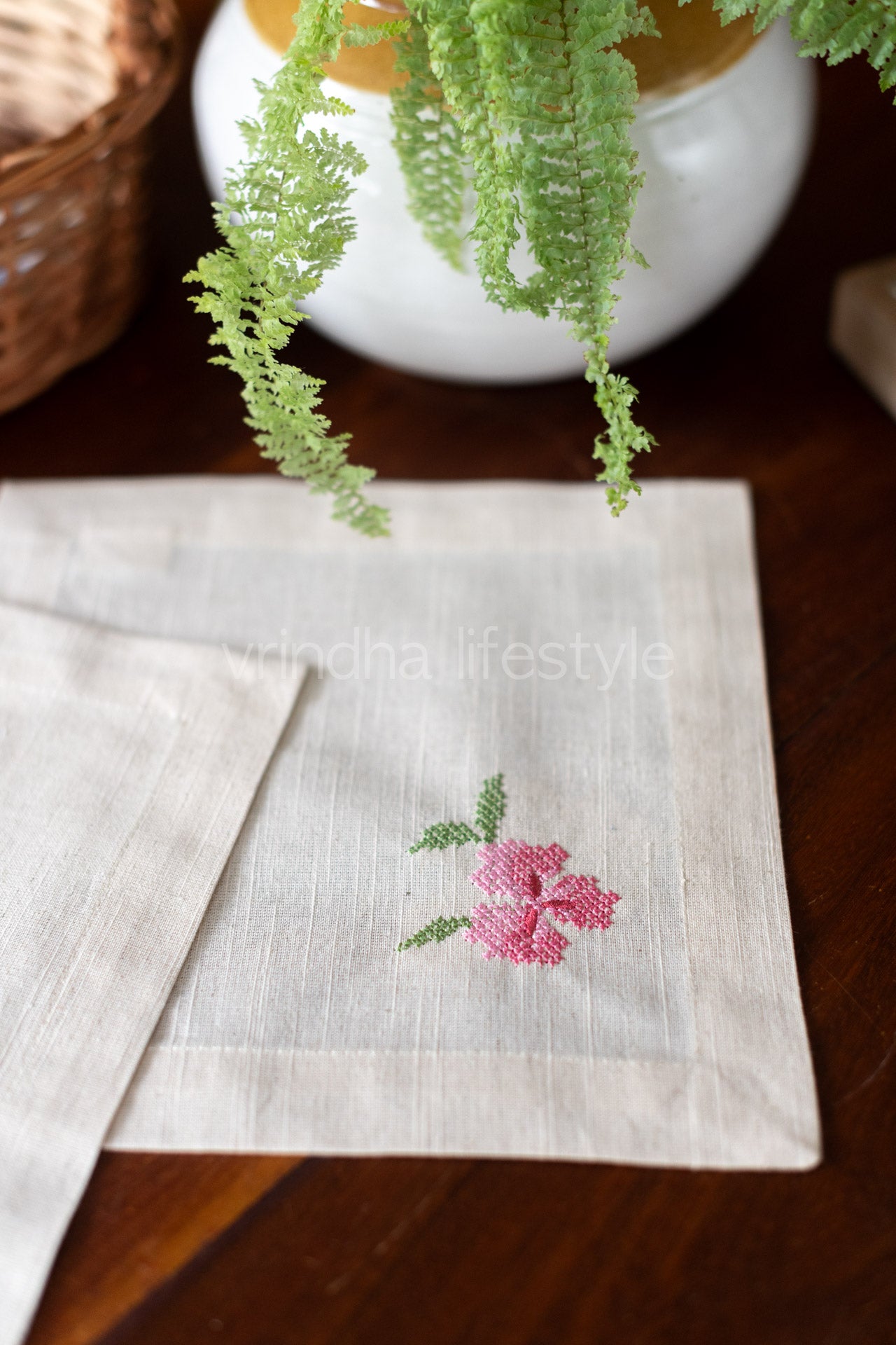 Cotton coasters with embroidery -9 inch -set of 2