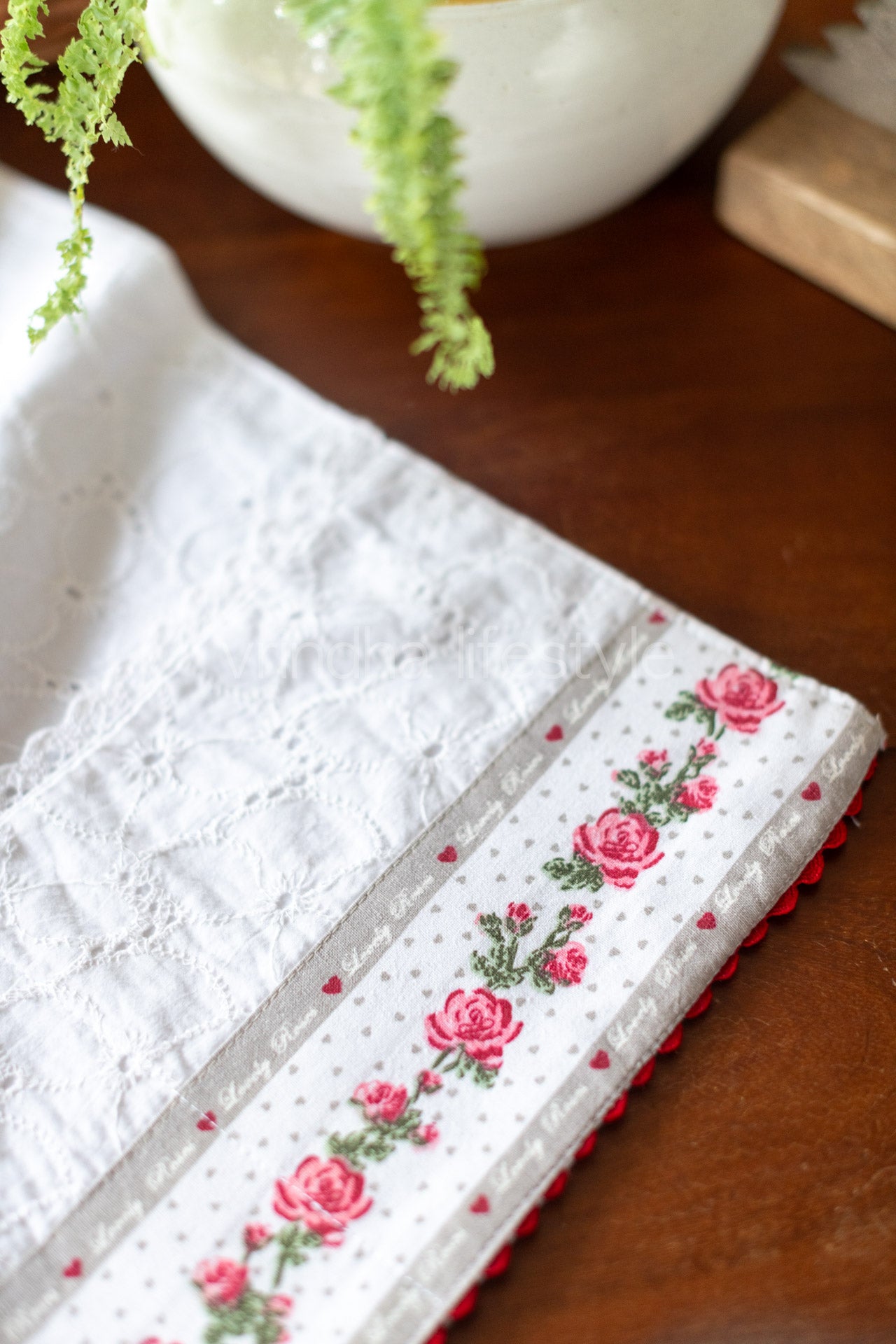 MICROWAVE OVEN TOP COVER-Hakoba with lace detailing