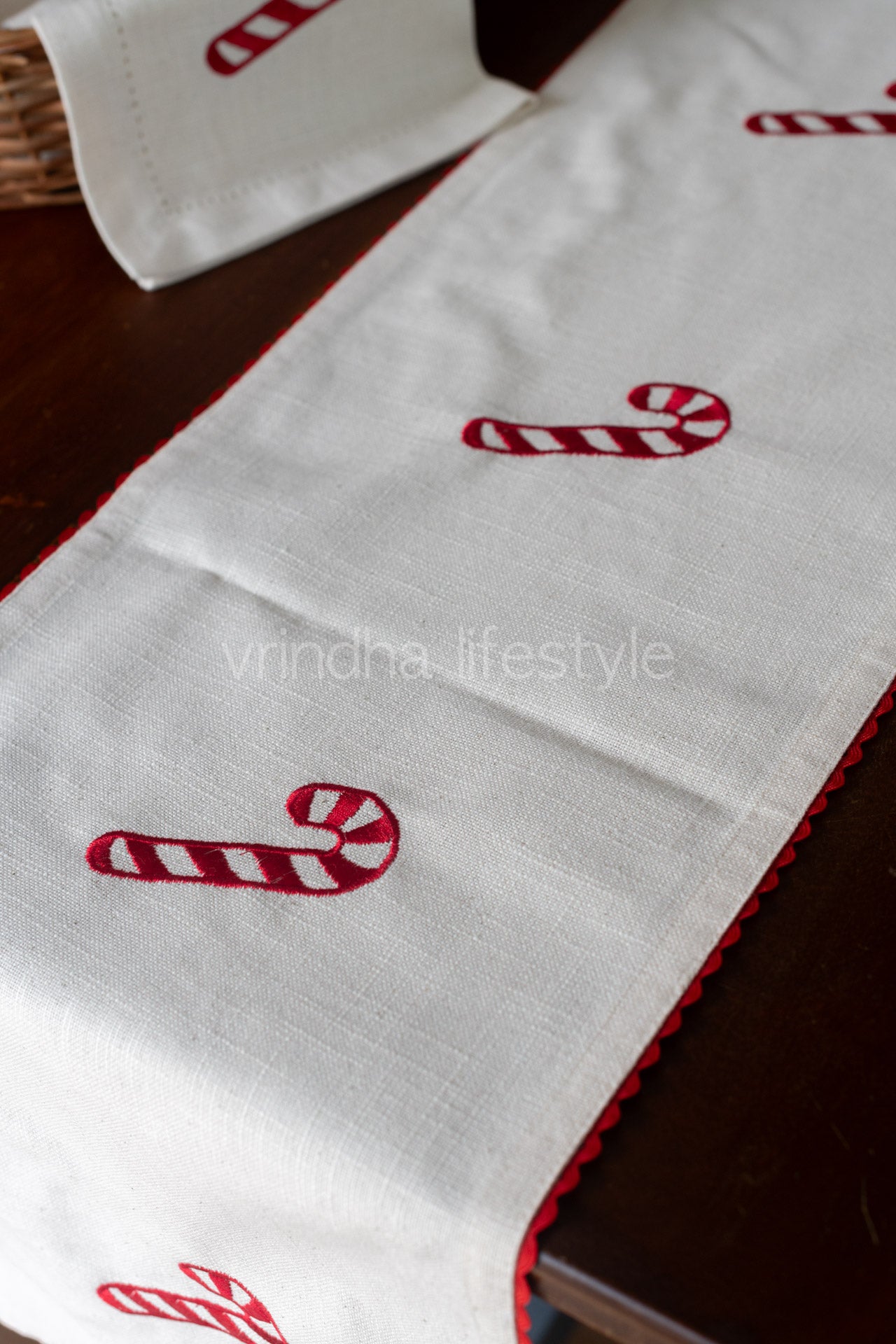 Cotton runner with embroidery and lace detailing - 11x23inches-customisable