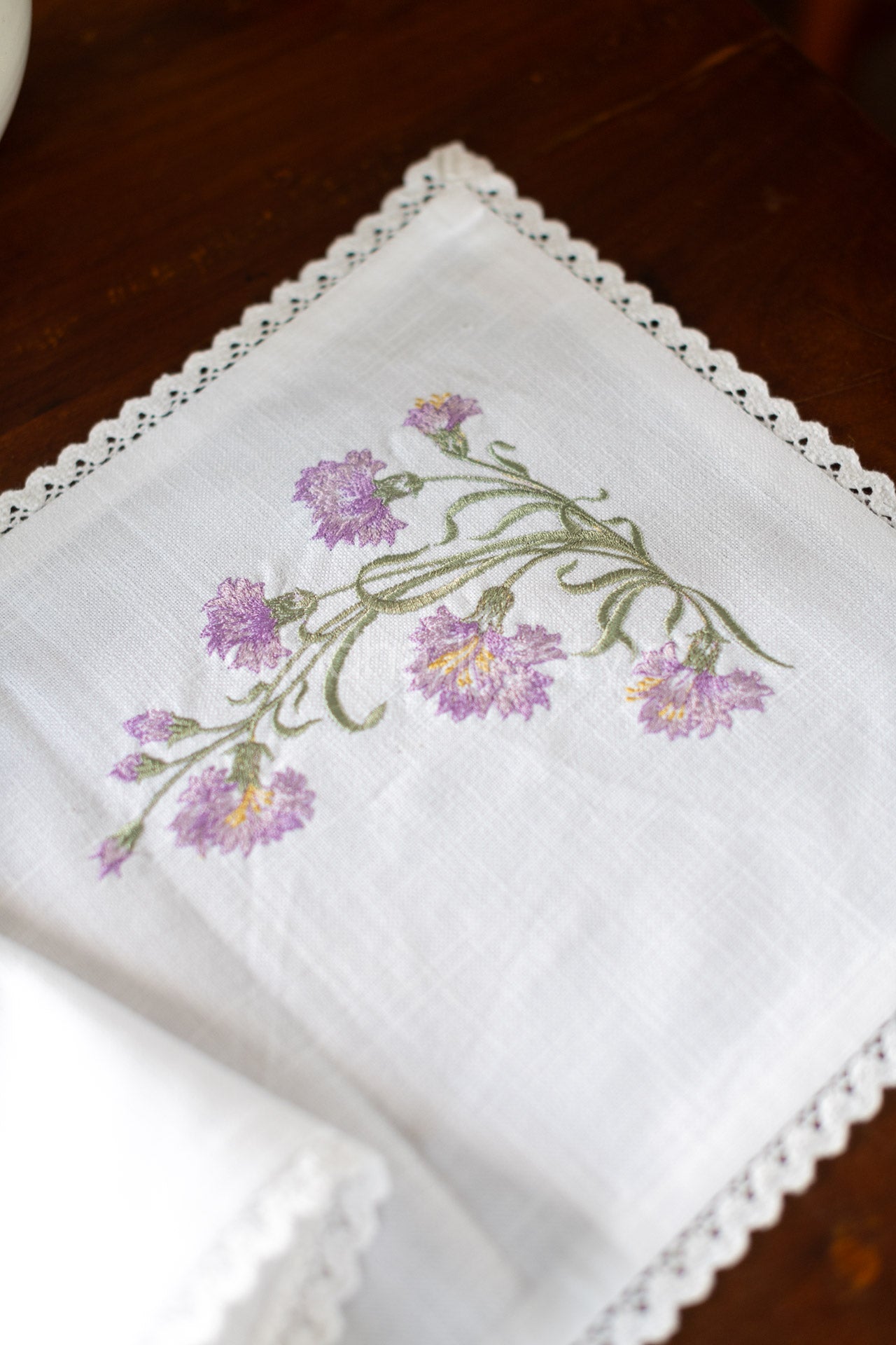 Cotton runner with embroidery and lace detailing- 11x36 inches-customisable
