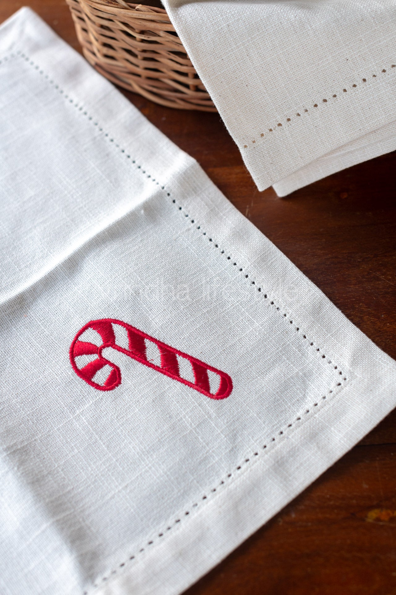 COTTON TABLE NAPKINS with embroidery and hem stitch detailing-Set of 2