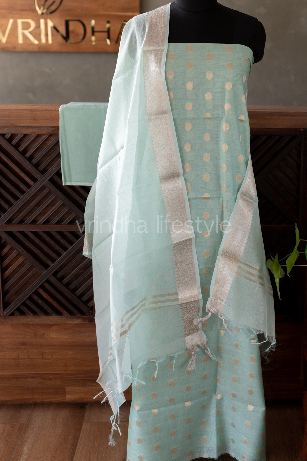BANARASI SALWAR MATERIAL-Chanderi cotton 3 pcs set
