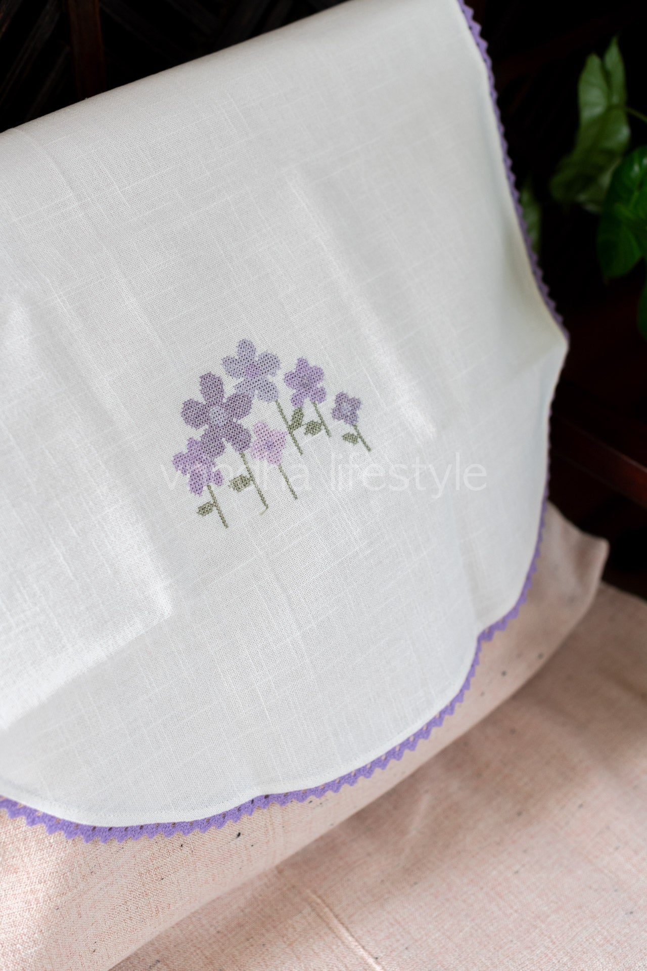 SOFA BACK COVER-with embroidery and lace detailing -Set of 5