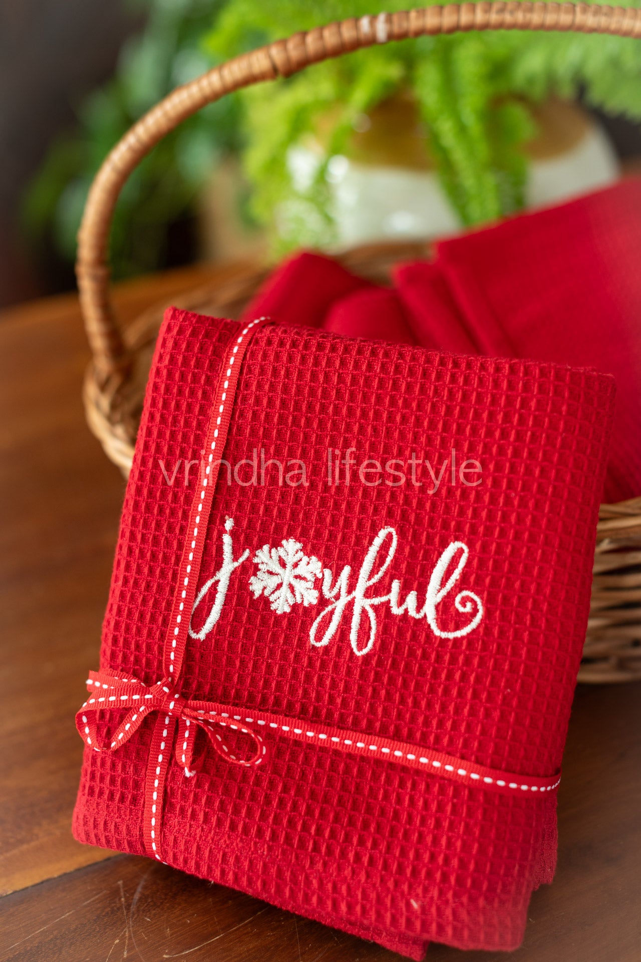 Embroidered waffle kitchen towel set -2 piece-Gift set