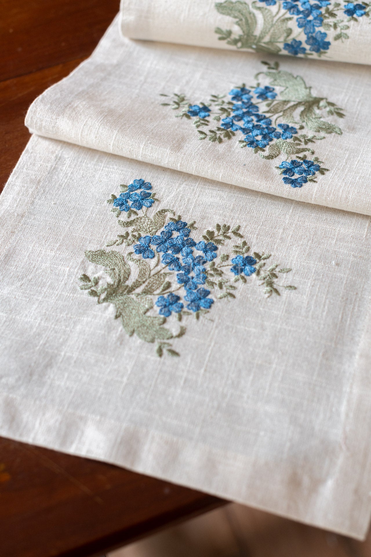 Cotton slub table runner with cross stitch embroidery- 12x48 inches-4 seater -customisable