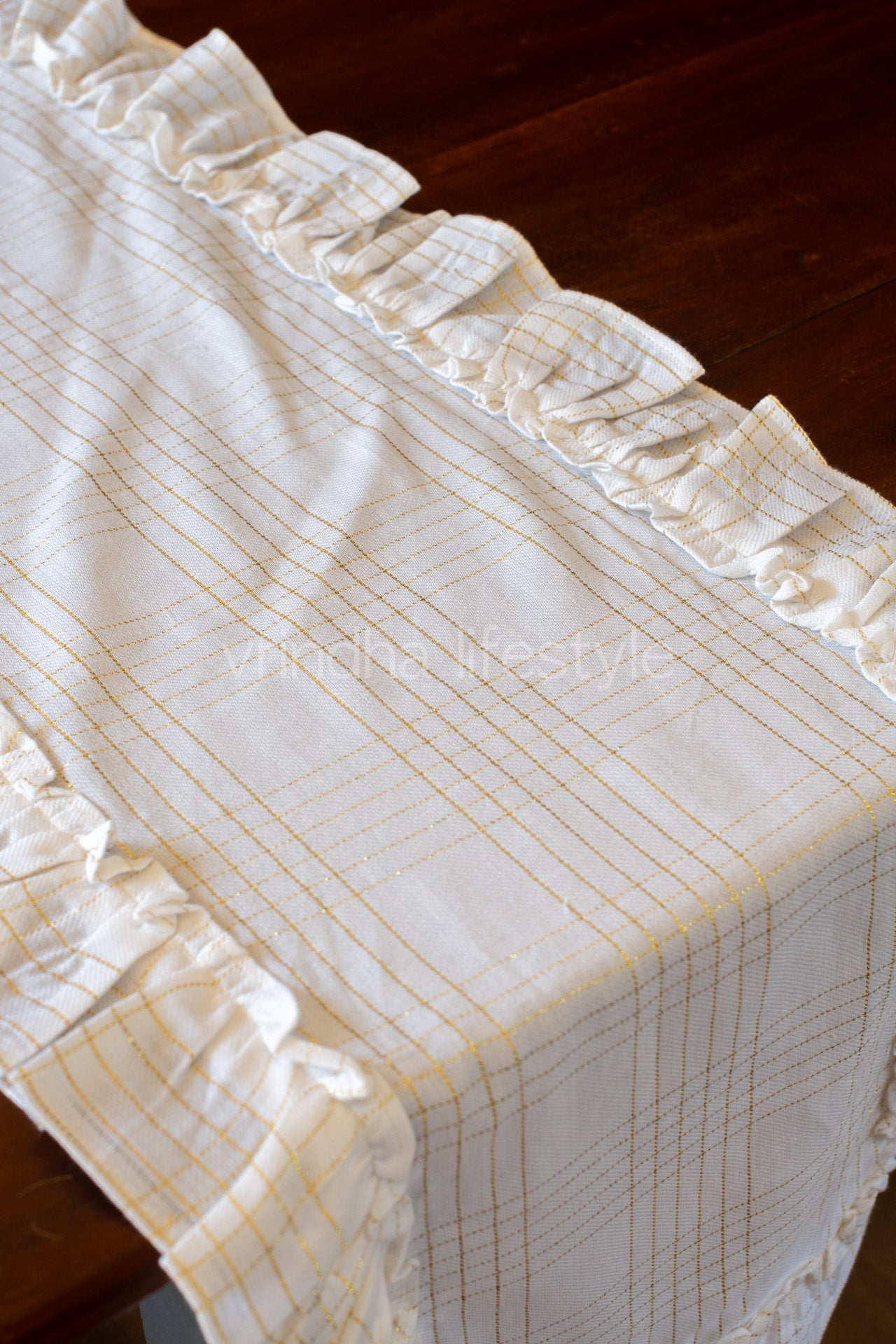 Cotton lurex table runner with frill -14x108 inches-8 seater-customisable