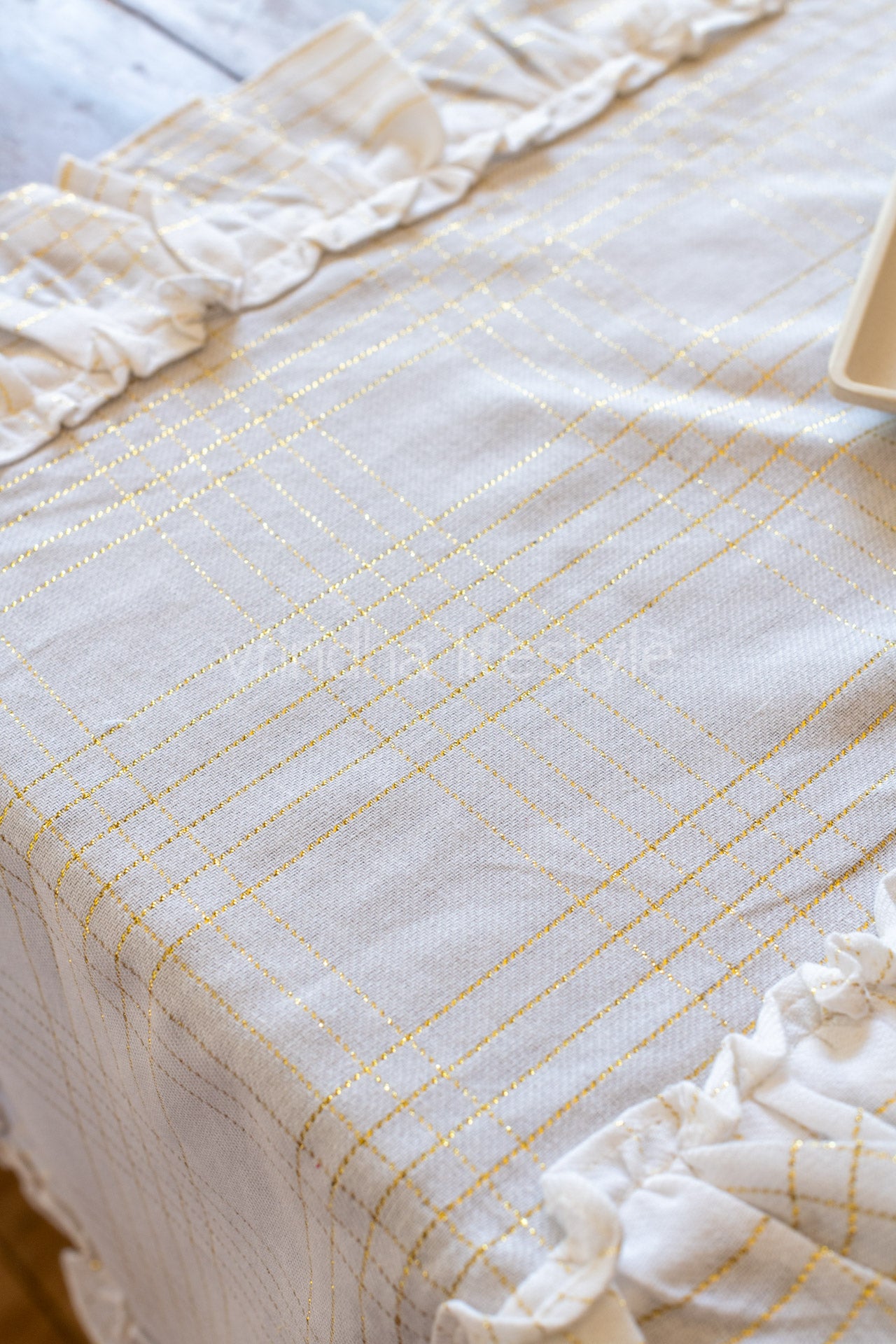 Cotton lurex table runner with frill -14x108 inches-8 seater-customisable