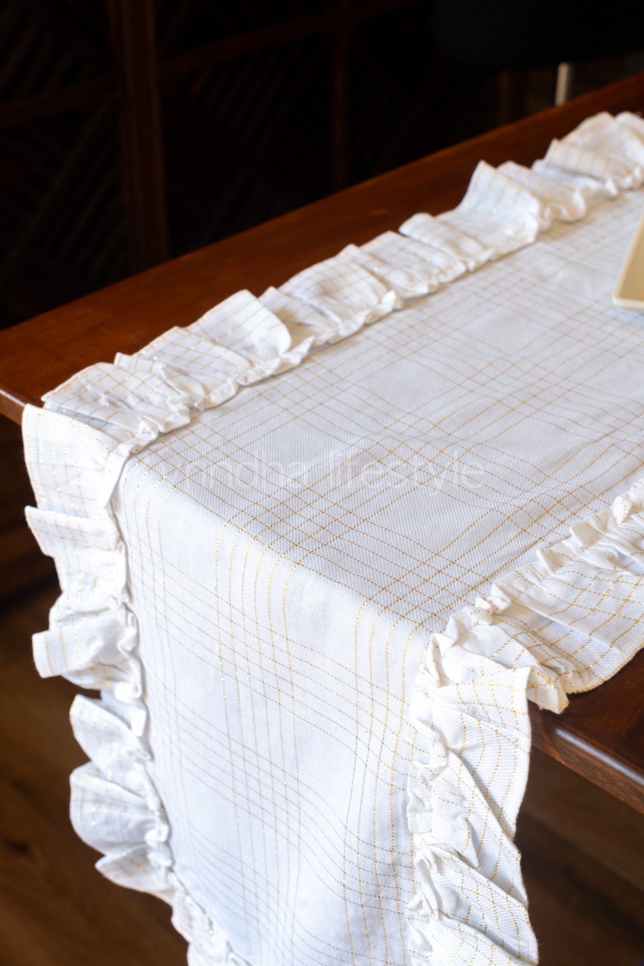 Cotton lurex table runner with frill -14x108 inches-8 seater-customisable